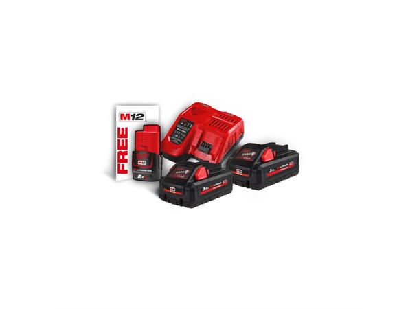 Batteripakke 18V 3Ah 2 stk + Lader Milwaukee M18 HNRG-302 
