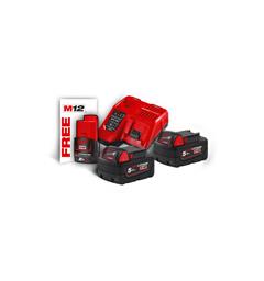 Batteripakke 18V 5Ah 2stk + Lader Milwaukee M18 NRG-502