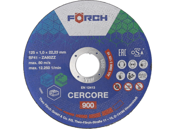 Kappeskive CERCORE 900 stål/inox 125 x 0,8mm 