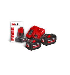 Batteripakke 18V 12Ah 2stk + Lader Milwaukee M18 HNRG-122