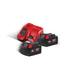 Batteripakke 18V 4Ah 2stk + Lader Milwaukee M18 NRG-402