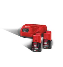 Batteripakke 12V 2Ah 2stk + Lader Milwaukee M12 NRG-202