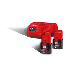 Batteripakke 12V 3Ah 2 stk + Lader Milwaukee M12 NRG-302