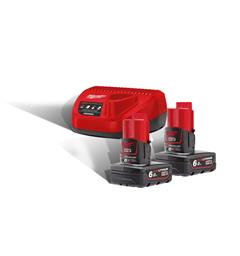 Batteripakke 12V 6Ah 2 stk +Lader Milwaukee M12 NRG-602