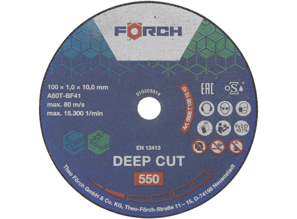 Kappeskive Deep Cut 550 100 x 1,0 x 10 mm 
