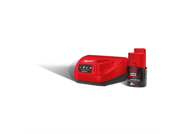 Batteripakke 12V 2Ah 1stk + Lader Milwaukee M12 NRG-201 