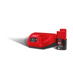 Batteripakke 12V 2Ah 1stk + Lader Milwaukee M12 NRG-201