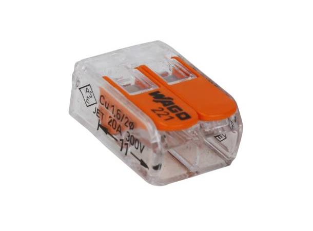 Koblingsklemme Mini Åpnes/Lukkes 2 Pol Wago 221-412 