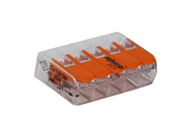 Koblingsklemme Mini Åpnes/Lukkes 5 Pol Wago 221-415 